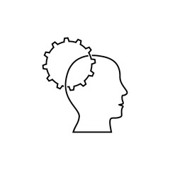 Thinking process icon. Head with gears line symbol isolated on white background