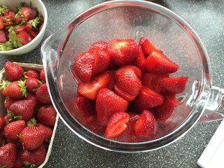 strawberries in a glass bowl