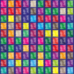 Fototapeta premium Vector seamless pattern of geometric shapes painted of colored scribbles. Seamless geometric pattern for textiles, fabrics, wall coverings. Vector pattern of geometric shapes for fabrics, wallpaper an