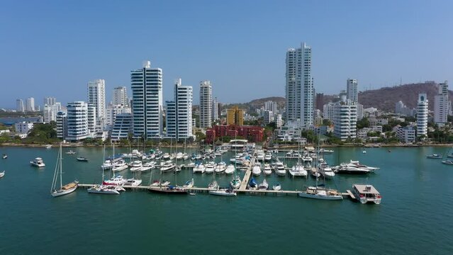 Yacht parking in the marina in Cartagena Colombia aerial view