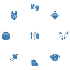 Baby care toys, kid feeding icons set. Set of editable stroke icons.Vector set of Baby care toys, kid feeding
