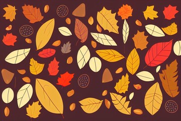 Fototapeta na wymiar Fall sale banner template Autumn abstract geometric background with fallen leaves, berries, acorns Autumn decorative poster Promo badge for your seasonal design Raster illustration , anime style