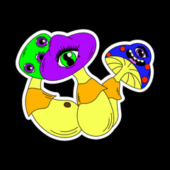 Psychedelic mushrooms with lots of eyes. Psychedelics, surrealism