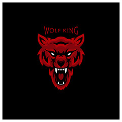 Wolf head illustration Logo Design. Wolf mascot vector art. Frontal symmetric image of wolf looking dangerous.