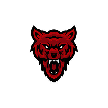 Wolf head illustration Logo Design. Wolf mascot vector art. Frontal symmetric image of wolf looking dangerous.
