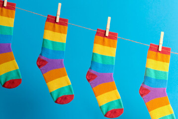 LGTBI, multicolour striped socks, horizontal from above, 
