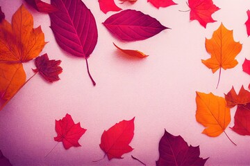 Autumn creative composition Beautiful dried leaves on pastel pink background Fall concept Autumn background Flat lay, top view, copy space , anime style
