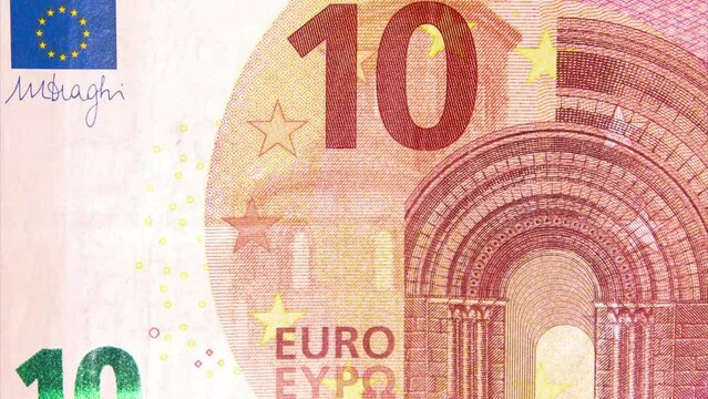 Stop Motion animation. Euro cash macro view. Background Bill Sign Eu Fiat Money. Financial Crisis. Texture Eu Bill. Finance Business Investment Success Concept