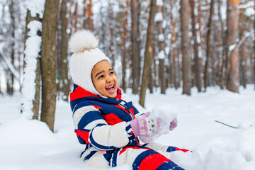 happy little girl enjoy a sleigh ride on christmas holidays