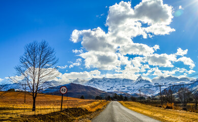 Underberg landscape under blue sky in Southern Drakensberg South Africa