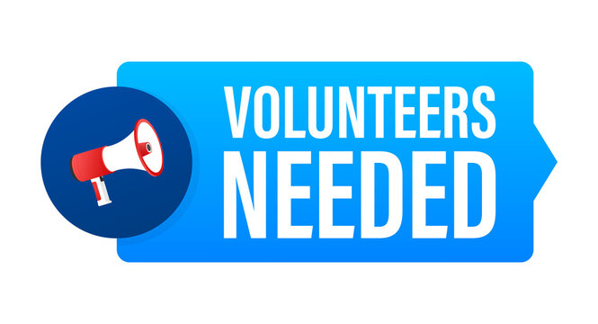 Megaphone label with volunteers needed. Megaphone banner. Web design.  stock illustration
