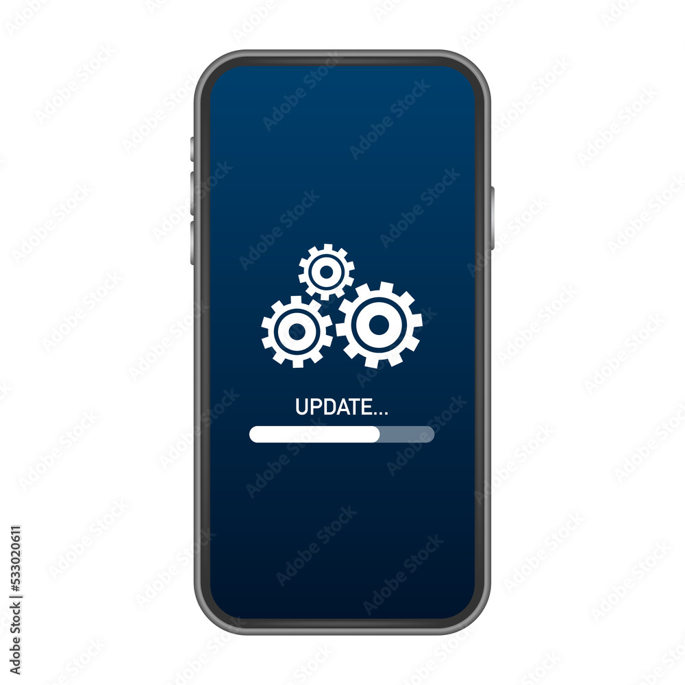 Poster system software update, data update or synchronize with progress bar on the screen. illustration.