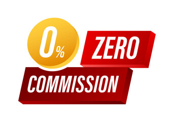 Zero commission. Design element. Red limited offer. Special offer badge.  stock illustration