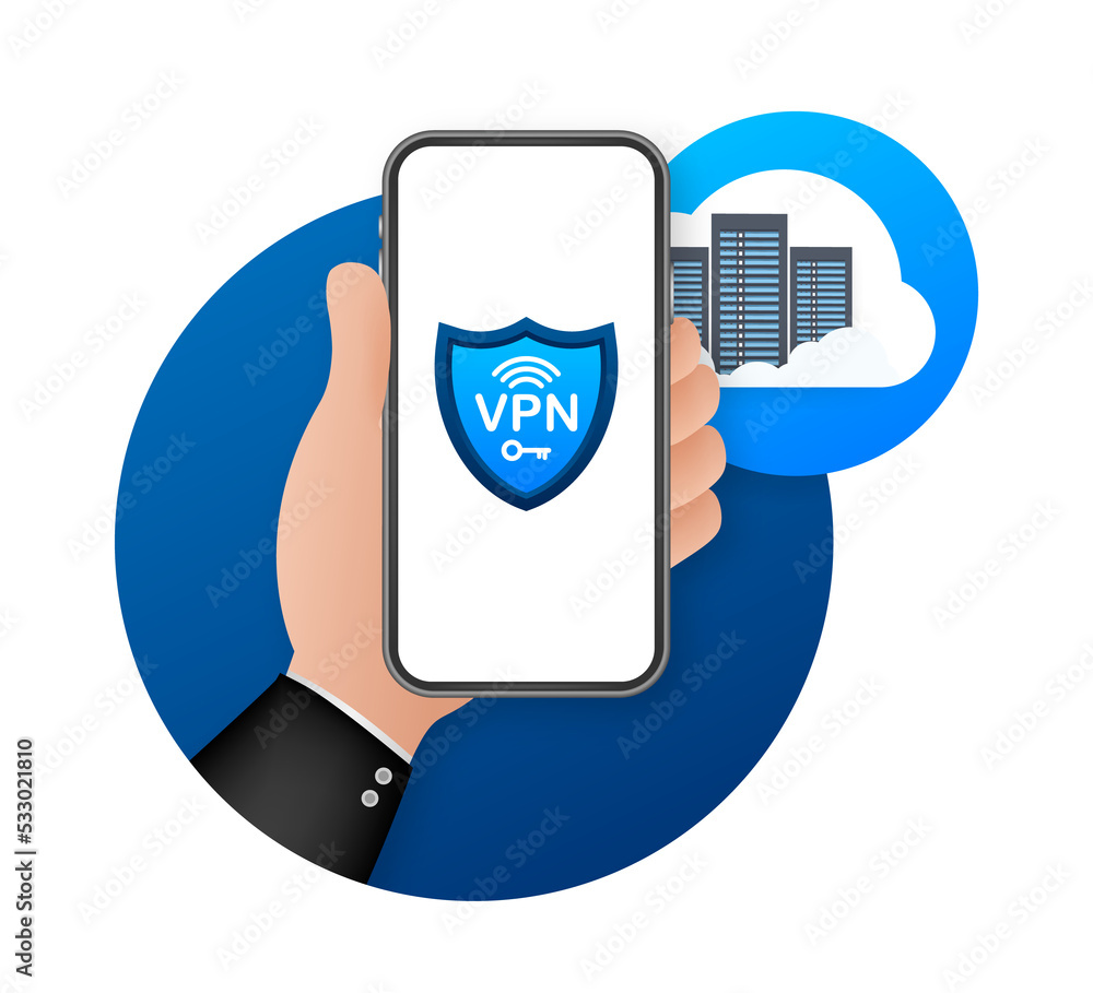 Poster secure vpn connection concept. virtual private network connectivity overview. stock illustration