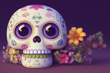 An adorable Calavera with 3D shading and CGI look to celebrate the Dia de Los Muertos holiday