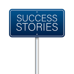 Success stories road sign on cloud background.  illustration