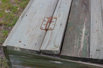 Old big shabby box. Worn box with lid
