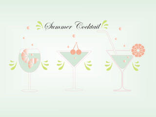 Cool cocktails - glasses with orange slices, cherries.