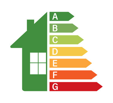 Energy efficiency chart and house concept. Home icon . Solar power. Green home.  stock illustration