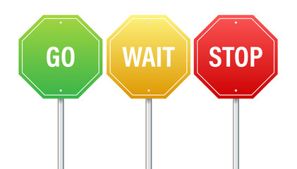 Go, wait, and stop traffic signs. Color set.  stock illustration