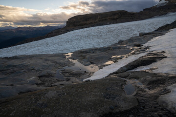 Alpine landscape. View of Tronador hill and Casta&ntilde;o Overo glacier ice field at sunset in the Andes cordillera, Patagonia Argentina.