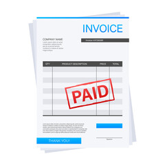 Invoice with paid stamp in clipboard. Accounting concept. Customer service.  stock illustration