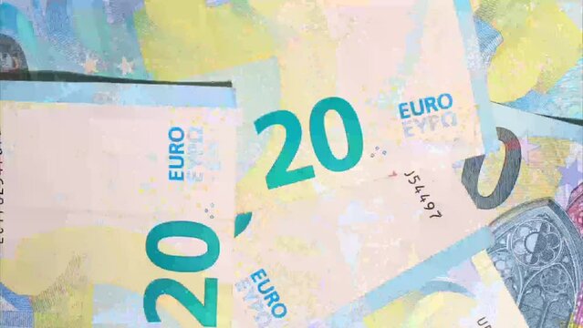 Stop Motion animation. Twenty Euro cash macro view. Background Bill Sign Eu Fiat Money. Financial Crisis. Texture Eu Bill. Finance Business Investment Success Concept