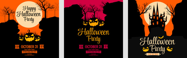 Halloween party invitation post design for social media, Halloween template