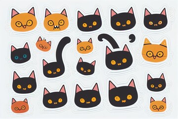 Obraz premium Draw Raster illustration character design collection stickers cute cat for halloween Doodle cartoon style