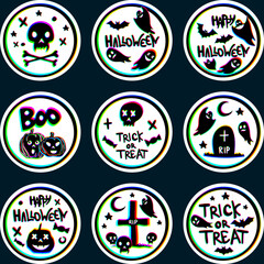 Fototapeta premium Set of Round Neon Halloween Stickers with Black Elements