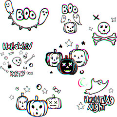Fototapeta premium Vector Set of Halloween Designs with Chromatick Aberration Effect