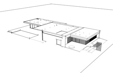 sketch of modern house 3d illustration