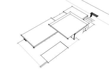 3d sketch project of modern villa architectural drawing