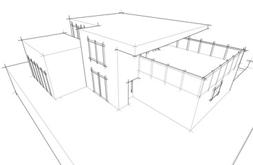 sketch of modern house 3d illustration