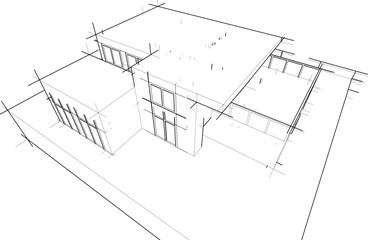 sketch of modern house 3d illustration