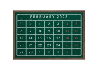 2023 February Green Chalkboard Calendar Transparent Background Png