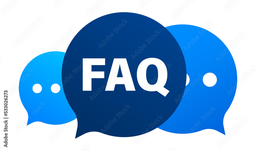 Sticker Frequently asked questions FAQ banner. Computer with question icons.  illustration.