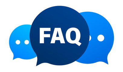 Frequently asked questions FAQ banner. Computer with question icons.  illustration. - obrazy, fototapety, plakaty