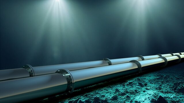 underwater pipes, industrial gas pipeline, nord stream 2, 3d rendering combined with generative ai