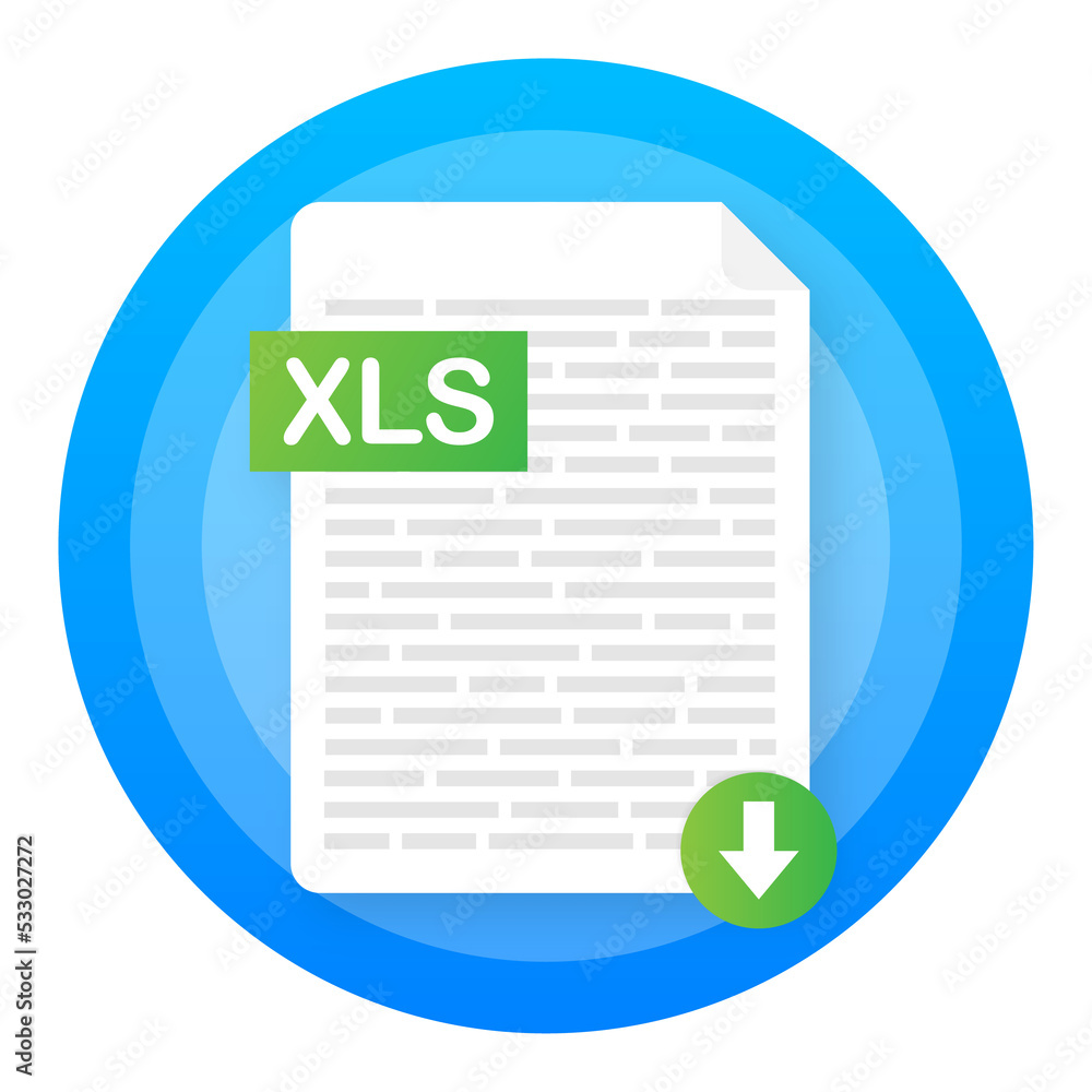 Poster Download XLS button on laptop screen. Downloading document concept. File with XLS label and down arrow sign.  illustration.