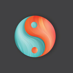Yin yang symbol. orange blue color abstract background.