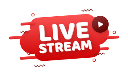 Live stream flat logo - red  design element with play button.  illustration