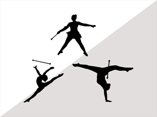 Baton Twirling SVG, Majorette Baton Twirling Gymnastics SVG, Baton Twirling Bundle, Sport Baton Silhouette, Sports Svg, Baton Svg, 