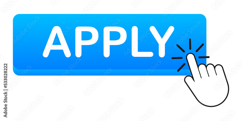 Poster apply with cursor button. internet icon. pointer click icon. stock illustration.