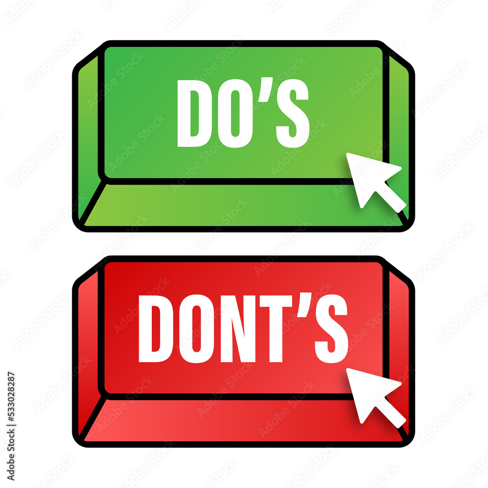 Poster do s and don ts button. flat simple thumb up symbol minimal round logotype element set. illustration