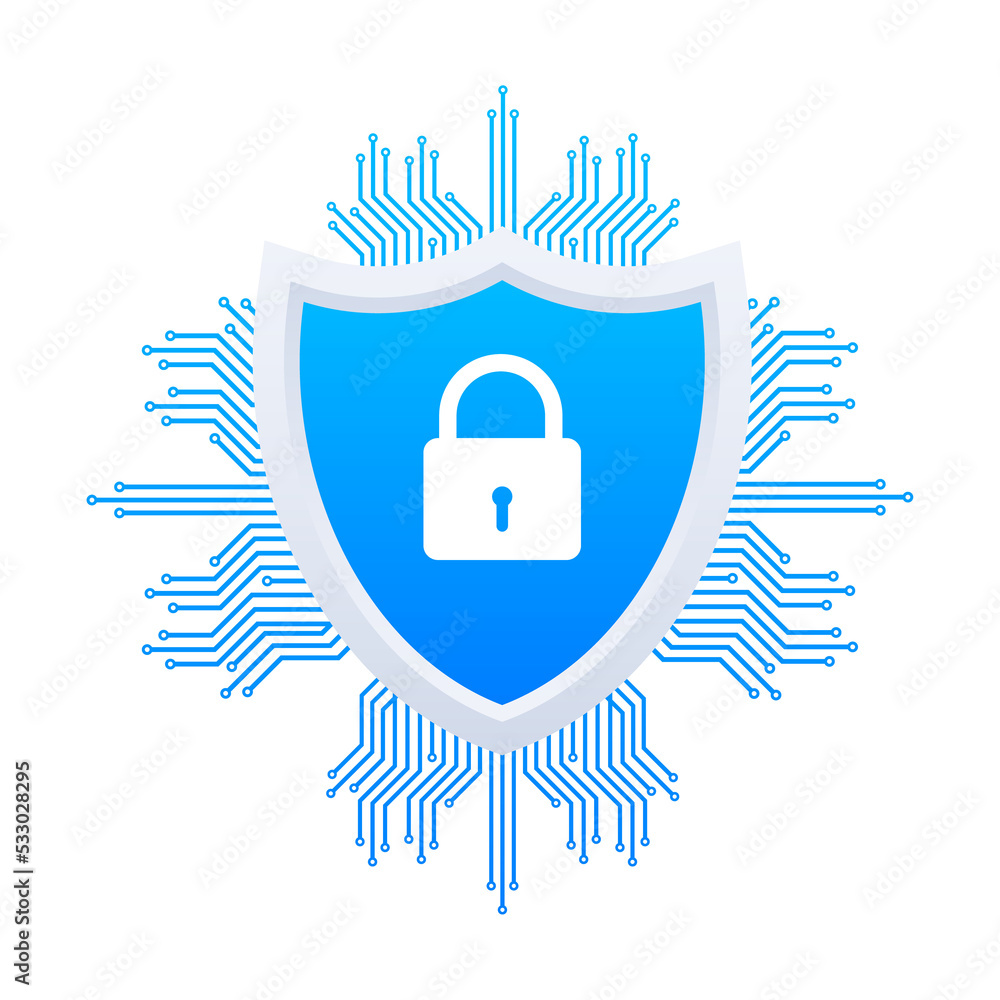 Poster cyber security logo with shield and check mark. security shield concept. internet security. illustra