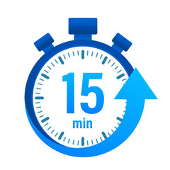 The 15 minutes, stopwatch  icon. Stopwatch icon in flat style, timer on on color background.  illustration.