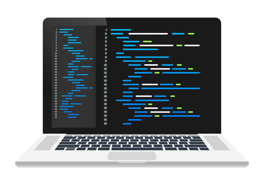  laptop coding concept. Web developer, design, programming. Laptop screen code.  illustration.
