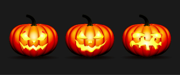 set of Halloween pumpkins in vector with different faces