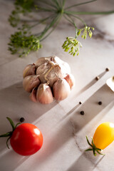 ingredients for cooking, preparations for the winter, garlic and tomato